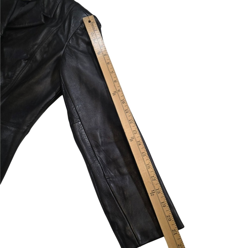 VTG 90s Minimalist Preston & York Leather Blazer‎ Jacket Petite Small Lambskin - Picture 14 of 15